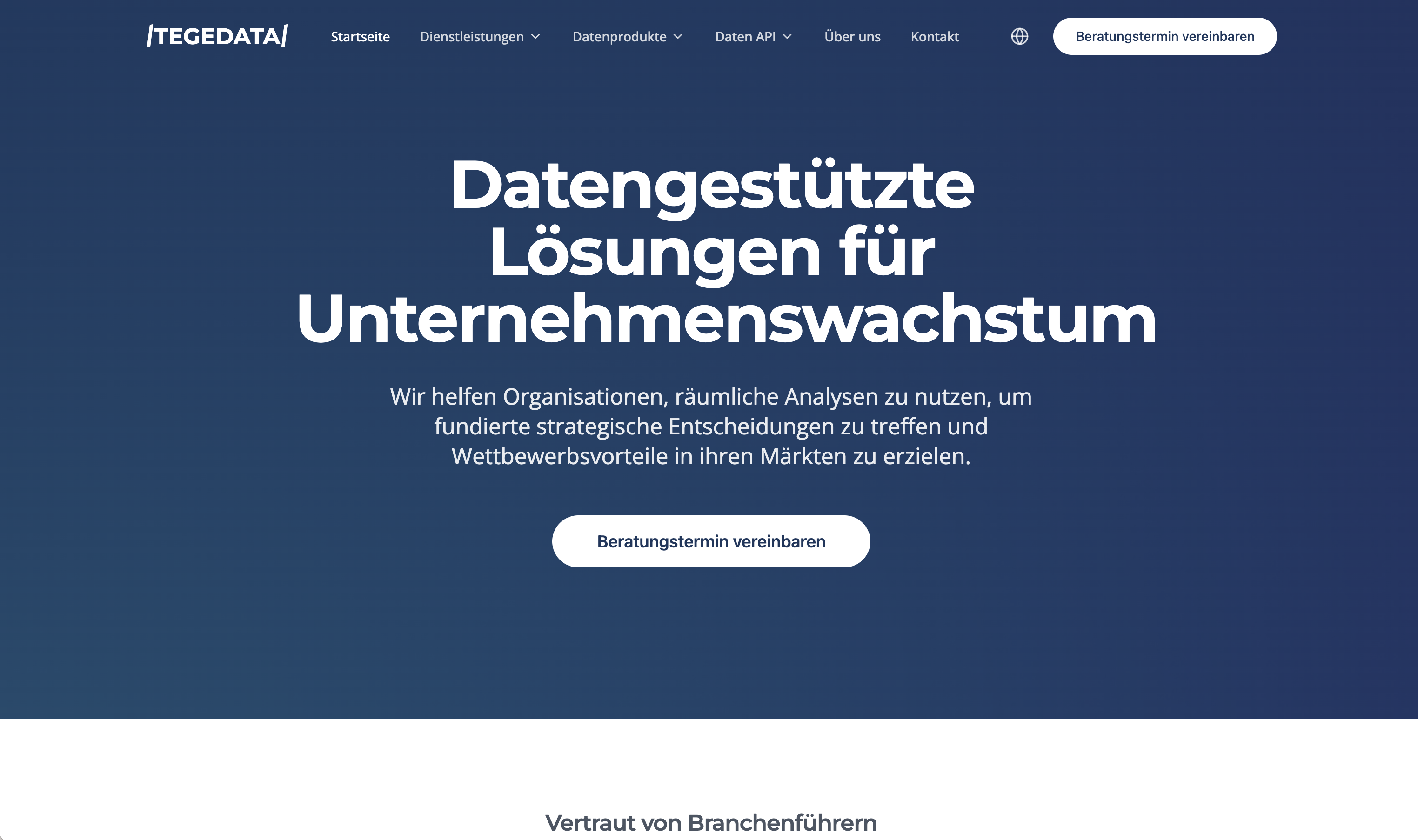 TEGEDATA Plattformansicht auf Desktop